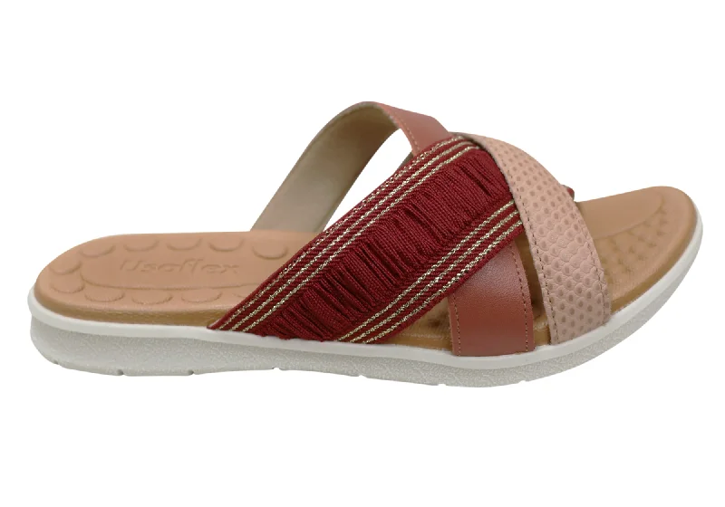 Women’s sandals sleek finish -Usaflex Crescent Womens Comfort Leather Slides Sandals Made In Brazil