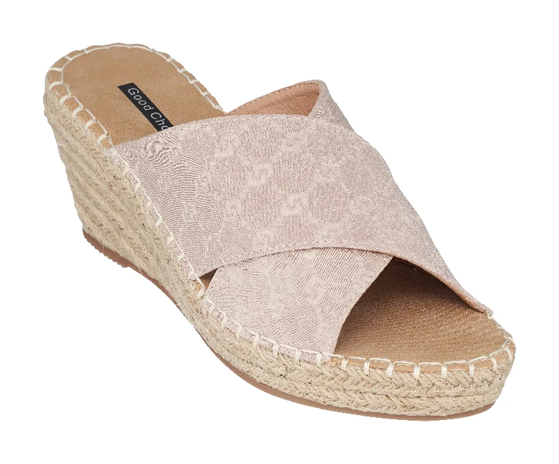 Women’s sandals rhinestone shine -Darline Nude Espadrille Wedge Sandals