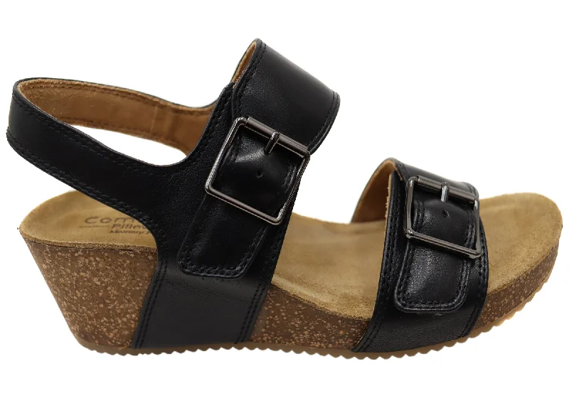 Women’s sandals slip-on sleek -Comfortiva Erlina Womens Comfort Footbed Wide Leather Wedge Sandals