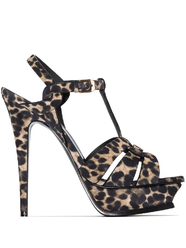 Women’s sandals shiny gloss chic -SAINT LAURENT Women's Suede Leopard Print Platforms for SS24