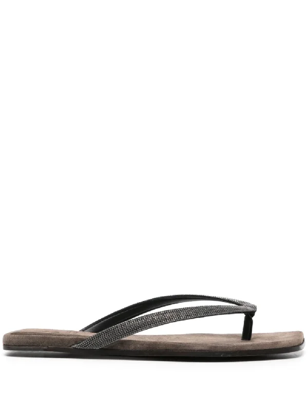 Women’s sandals budget chic -BRUNELLO CUCINELLI Stylish Leather Flip Flops with Signature Detail